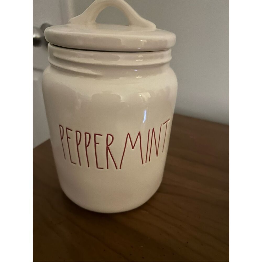 Rae Dunn "PEPPERMINT" Ceramic Canister